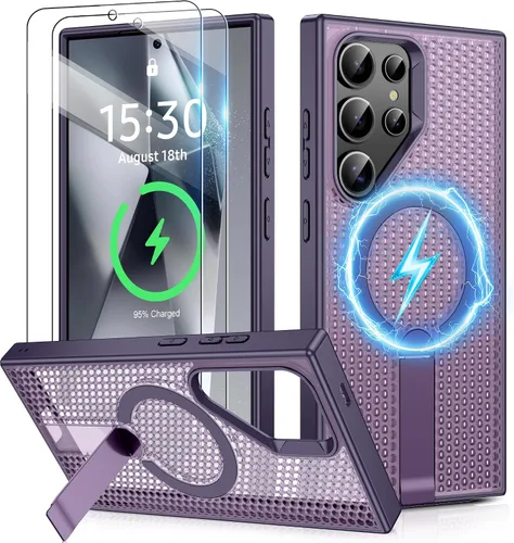 Vista 28 de Jshru para Samsung Galaxy S25 Plus / S24 Plus con [2 PIEZAS] protectores de pantalla HD, compatible con MagSafe