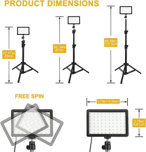 Vista 2 de 3 paquetes de 70 LED Luz de video con soporte de trípode ajustable/Filtros de color, Kit de iluminación de estudio USB Obeamiu 5600K