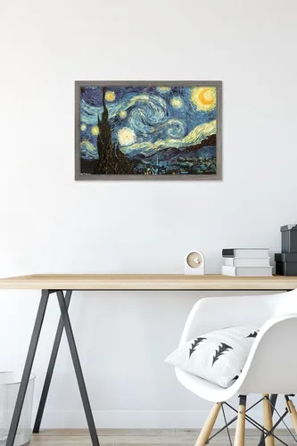Vista 6 de Trends International Póster de pared The Starry Night de Vincent van Gogh, 14.725 x 22.375 pulgadas, versión enmarcada de madera de granero