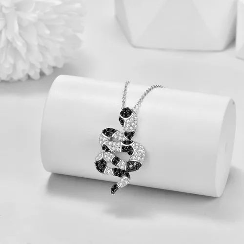 Vista 3 de Collar de serpiente de plata de ley 925, collar de serpiente blanco y negro, regalo de joyería de serpiente para mujer, Plata esterlina, Circón