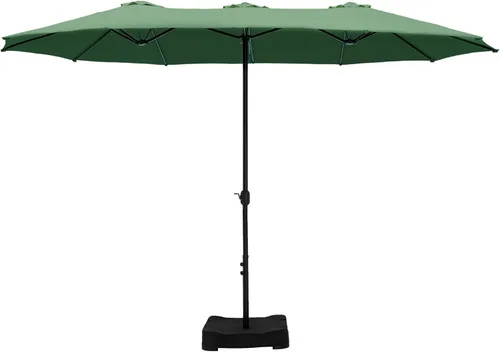 Vista 16 de GREEN PARTY Sombrilla de patio rectangular de 15 pies con base incluida, sombrilla de mesa de doble cara con manivela, sombrillas grandes