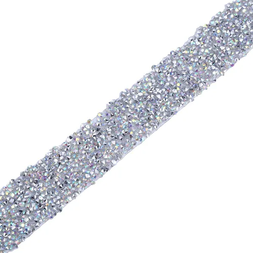 Vista 2 de 1 yarda 1.2 in ancho brillante pegamento trasero cristal Rhinestone cinturón de bandas decorativas (color AB)
