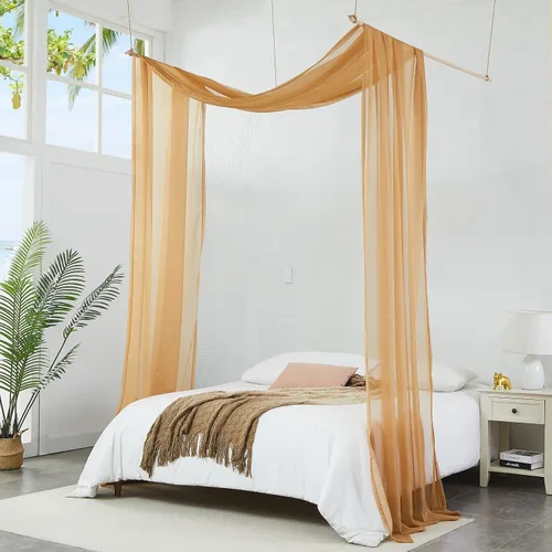 Vista 21 de Warm Home Designs Cortinas de Dosel de Cama Beige de 55 x 144 Pulgadas. Nuestras Cortinas de Cama con Dosel Individual Funcionan Muy Bien como Dosel