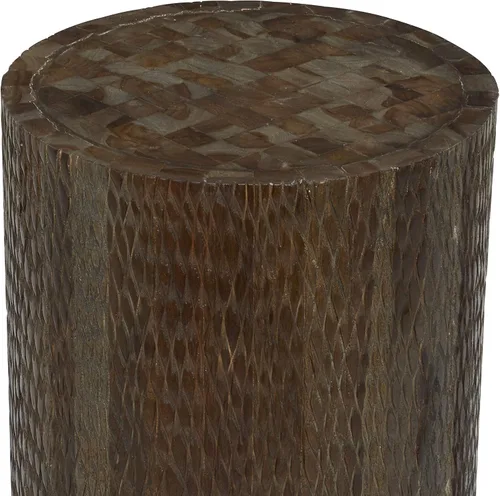Vista 6 de Deco 79 Mesa auxiliar de madera de teca, mesa auxiliar tallada intrincadamente, mesa auxiliar de 12 x 12 x 18 pulgadas, marrón oscuro