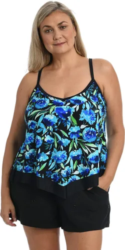 Vista 9 de Maxine of Hollywood Traje de baño tankini con cuello en V para mujer Negro/ Isla Verde