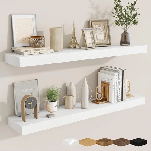Vista 25 de fuqing Estantes flotantes para pared, estante flotante de madera montado en la pared con soportes invisibles para sala de estar, baño, dormitorio