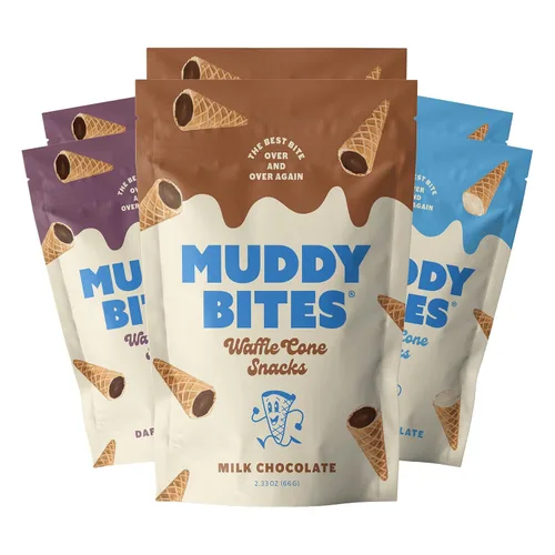 Vista 12 de Muddy Bites - Pasabocas de cono de gofre rellenos de chocolate en tamaño bocado para aperitivo o postre, cobertura de helado, chocolate premium