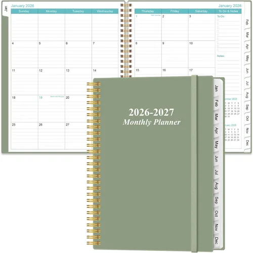 Vista 10 de Agenda mensual 2026-2027 – enero 2026 – junio 2027, dos páginas por mes, calendario mensual de 18 meses con pestañas, encuadernación fuerte de doble