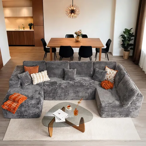 Vista 32 de ovios Sofá seccional en forma de nube para sala de estar, sofá modular de terciopelo mullido, sin necesidad de montaje, juego de sofás grandes