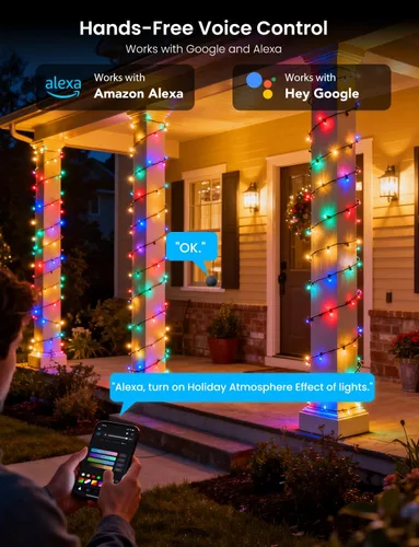 Vista 3 de Cadena de luces inteligentes RGB+IC con 200 LED, luces de Navidad para interiores que cambian de color, control por APP y control remoto, 84