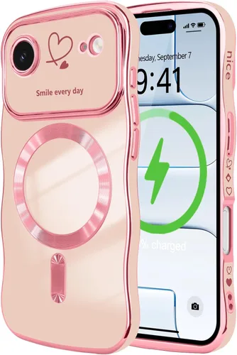 Vista 84 de LCHULLE - Funda magnética para iPhone 13 para mujeres y niñas, con forma ondulada, color azul bebé [Compatible with MagSafe] Cute Curly Wave, Love