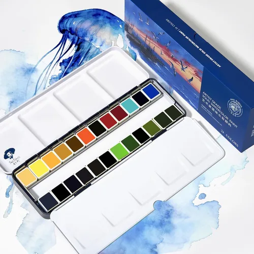 Vista 11 de Paul Rubens Juego de pintura de acuarela grado artista, 24 colores vivos con caja de metal portátil para artistas, principiantes, aficionados