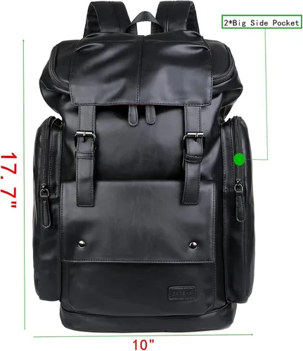 Vista 4 de BAOSHA BP-16 PU Cuero Casual Mochila 15.6 pulgadas Mochila Portátil Mochila de Viaje Senderismo Comping Mochila Daypack Negro, Negro -, Mochilas