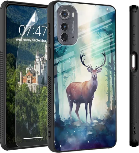 Vista 72 de Funda para Motorola Moto Edge 2022, cubierta trasera de vidrio templado con protector de pantalla, funda protectora a prueba de golpes para Motorola