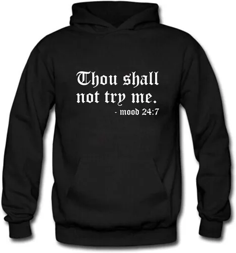 Vista 2 de Sudadera con capucha para mujer con texto en inglés "Thou Shall Not Try Me