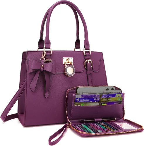 Vista 17 de Qiyuer - Bolsos y carteras para mujer, juego de damas con asa superior, bolso de hombro, bolso de trabajo con cartera de embrague a juego, 2 piezas