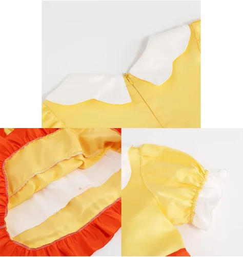 Vista 4 de BLOOMIRO Disfraz de princesa melocotón, vestido de melocotón para niñas, traje de cosplay con accesorios