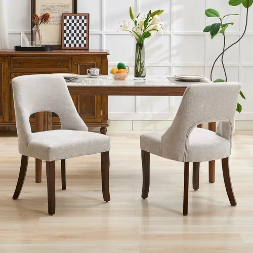 Vista 11 de UVV Juego de 2 sillas de comedor de madera, sillas de comedor modernas de mediados de siglo tapizadas en tela para cocina y comedor, silla de cena
