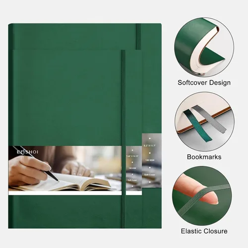 Vista 4 de EMSHOI Cuaderno con rayas universitarias, diario rayado B5, 400 páginas (200 hojas), papel grueso de 100 GSM, diario de cuero de tapa blanda