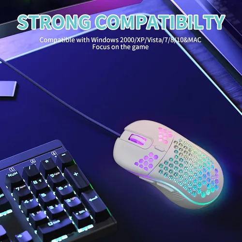 Vista 7 de Honeycomb - Ratón para juegos con cable, 4 DPI ajustables hasta 7200, retroiluminación RGB, mouse USB ligero y ergonómico con sensor óptico de alta