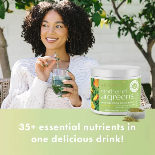 Vista 3 de Boobie Mother of All Greens Tu nuevo ritual familiar, polvo diario de súper verduras con más de 35 nutrientes esenciales para mamás y familias