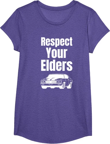 Vista 57 de Divertido regalo de auto para chicos – Respect Your Elders Classic Muscle Car Camiseta, Negro, S