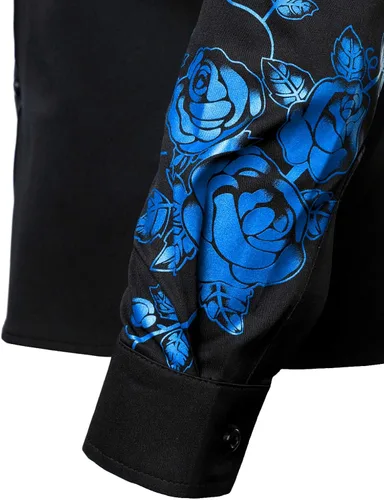 Vista 6 de ZEROYAA Camisas de vestir hipster de manga larga con botones y estampado floral para hombre