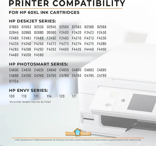 Vista 6 de Houseoftoners Cartucho de tinta remanufacturado para HP 60 XL, reemplazo de alto rendimiento para HP 60XL PhotoSmart C4780 C4795 C4680 C4650 D110
