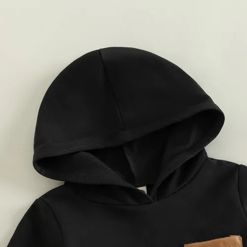 Vista 4 de Conjunto de ropa para niños pequeños, sudadera de retazos, manga larga, pantalones sólidos, para otoño e invierno