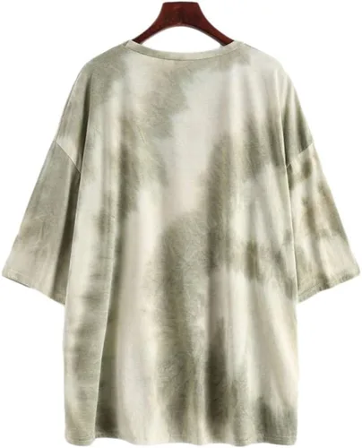 Vista 2 de Fenxxxl Camiseta de gran tamaño para mujer, de manga corta, cuello redondo, casual, hombros caídos, holgadas