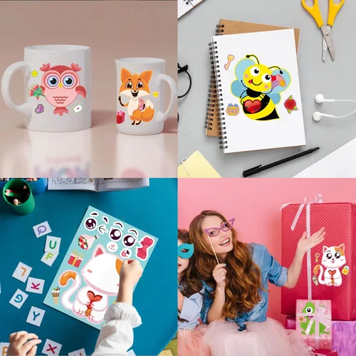 Vista 6 de Calcomanías para el día de San Valentín, haz tus propias calcomanías de San Valentín para niños 32 Sheets Valentine Craft 8 Designs of Animal