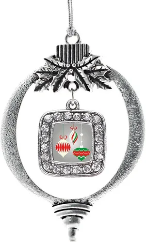 Vista 140 de Inspired Silver - Adorno con dije de reina de rodillo - Adornos navideños cuadrados de plata con joyas de circonita cúbica