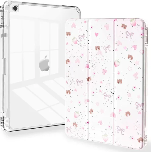 Vista 8 de Feams Funda para iPad de 9ª generación, funda triple para iPad 10.2, cubierta trasera transparente con soporte para lápiz y apagado Ángel