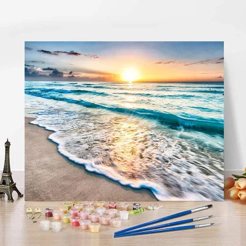 Vista 7 de TUMOVO Pintura por números para adultos, pintura de playa por números para niños de 4 a 8 años, kit de pintura de lienzo de paisaje costero, kit