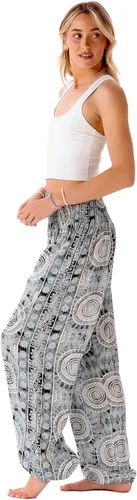 Vista 2 de Lotus and Luna Pantalones de harén para mujer, pantalones tailandeses para playa y descanso, cintura alta, pantalones bohemios, pantalones geniales