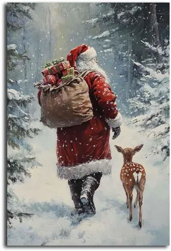 Vista 7 de MNFGMH Arte de pared de muñeco de nieve de Navidad, impresión en lienzo de vacaciones de invierno, imagen pintura de Navidad, regalo festivo