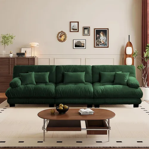 Vista 80 de Reposapiés Otomano Tapizado de Terciopelo con Cojín para Sofá Seccional Sofá 300 libras para Sala de Estar (Beige)