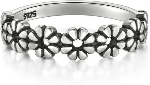 Vista 2 de BORUO Anillo de plata de ley 925, margarita hawaiana de alto pulido, resistente al deslustre, ajuste cómodo, anillo de boda 925 Sterling Silver