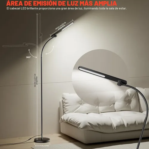 Vista 3 de Lámpara de pie LED Honeywell, lámparas de pie F4 Sunturalux™ de cuello de ganso para sala de estar, lámpara de pie alta regulable sin escalones