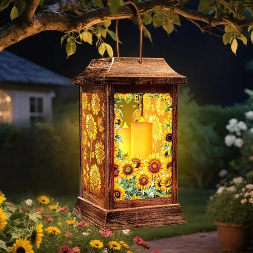 Vista 10 de Linternas solares de mariposa al aire libre impermeables, luces colgantes de metal y vidrio para decoración de jardín, regalos de cumpleaños