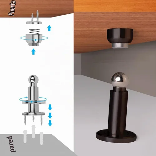Vista 7 de Tope de puerta magnético de altura ajustable, tope magnético resistente, soporte de puerta de acero inoxidable 304 con montaje en pared y piso Negro