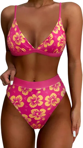 Vista 23 de SUUKSESS - Conjunto de bikini de dos piezas para mujer, con cintura alta y corte sexy, estilo triángulo