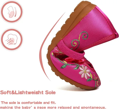 Vista 5 de Encanto - Zapatos de disfraz de Mary-Jane, zapatos planos de punta redonda, cuña baja, zapatos de ballet con bordado floral para niñas, Halloween