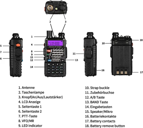 Vista 4 de BAOFENG UV-5R+ Plus Radio bidireccional de doble banda, negro clásico [5 paquetes] 5W Long Range Ham Radio, with 1800mAh Battery, Headsets &
