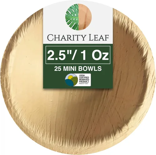 Vista 17 de Charity Leaf Mini tazón redondo de hoja de palma desechable de 3.5 pulgadas (25 piezas) Como bambú Todo natural y biodegradable Tablas