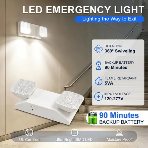Vista 2 de Luces de emergencia LED con batería de respaldo, CA 120/277V, UL 924