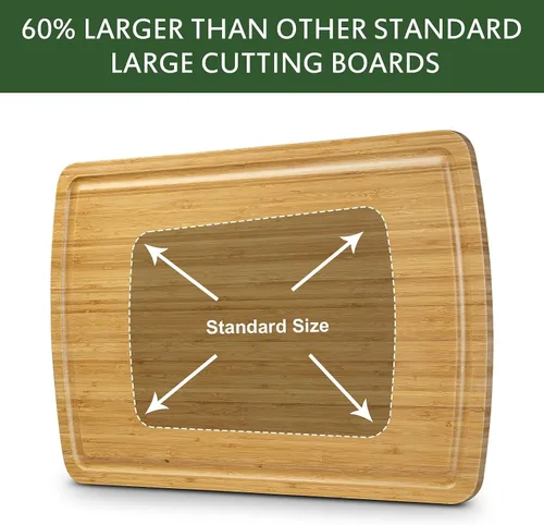 Vista 5 de Tabla de cortar de bambú, tabla de cortar extra grande de 30 x 20, tablas de cortar de madera para cocina, con ranura para jugo, tabla de cortar