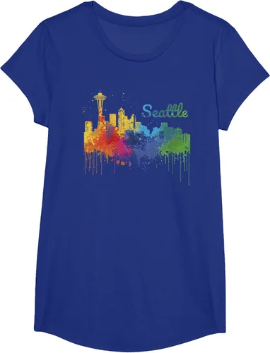 Vista 18 de Seattle Washington Skyline Watercolor Souvenir Seattle Camiseta, Negro