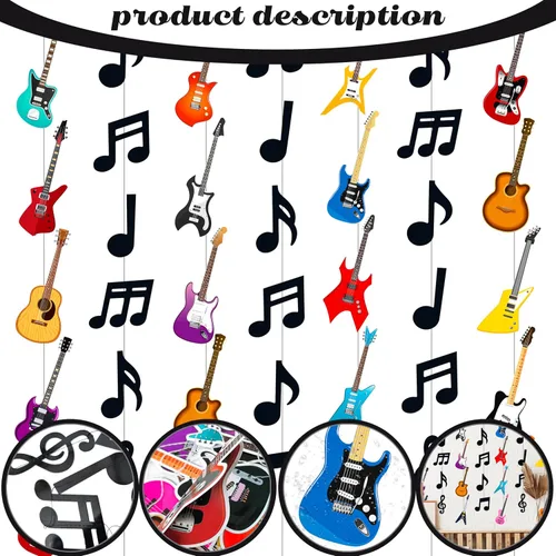 Vista 2 de 8 guirnaldas colgantes de fiesta musical para cumpleaños, decoración musical para colgar notas musicales, guirnaldas de techo para músico, fiesta