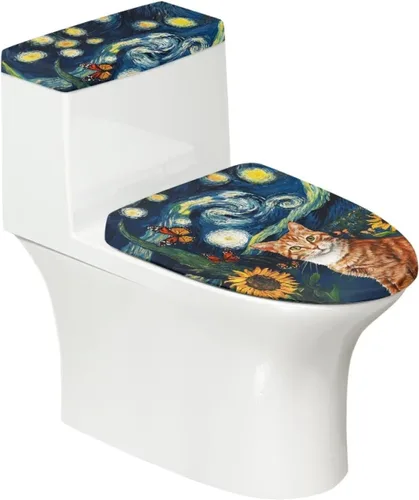 Vista 22 de Puprle - Funda para tapa de inodoro de mármol blanco, resistente a salpicaduras, con borde elástico, fundas suaves para inodoro de baño, se adapta a